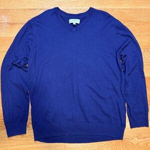 Hawker Rye Cotton Cashmere 95/5 Sweater Navy Blue Men’s Large Light Weight VNeck